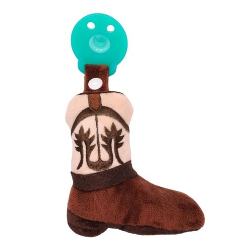 Baby Boy and Girl Silicone Pacifier with Detachable Western Plush Toy Holder, Boot