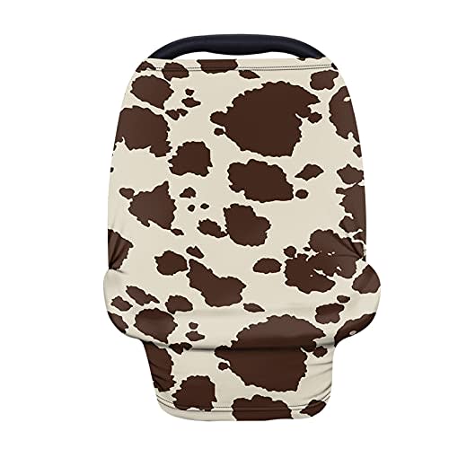 Wanyint Brown Cow Nursing Cover Carseat Canopy Cover Adorable Animal Fur Print Car Seat Covers for Babies Girls Boys Breathable Nursing Cover for Boys Girls