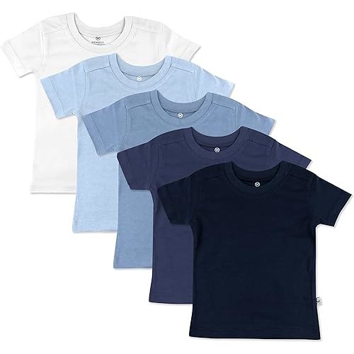 5-Pack Short Sleeve T-Shirts 100% Organic Cotton Baby, Toddler, Little Kid, Boy, Girl, Unisex