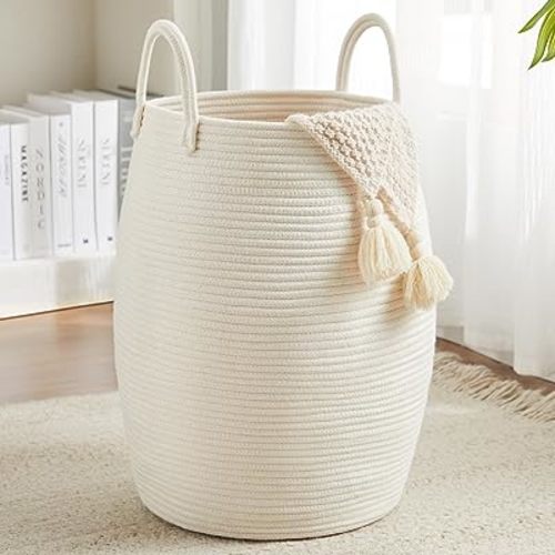 105L Extra Large Laundry Hamper Basket by Fiona's magic, Woven Tall Clothes Hamper for Storage Blanket, Toys and Dirty Cothes in Bedroom and Living Room Organizer, Beige