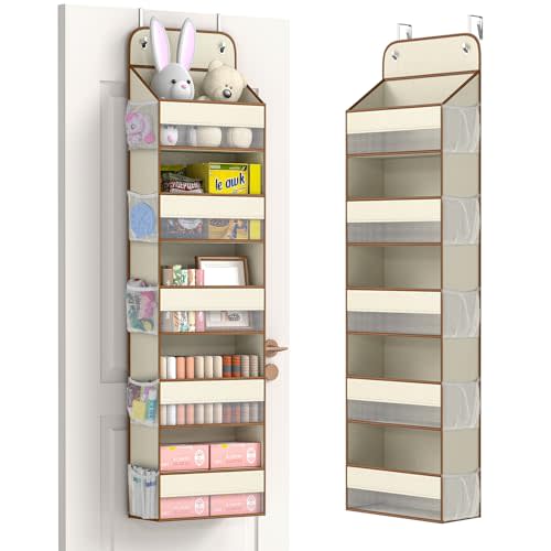 LAMU Over the Door Organizer Hanging, Swing - Proof Closet Behind Door Storage for Baby Clothes, Back of Door Organizers for Bedroom, Nursery and Bathroom (1 Pack 5 Tier, Beige)