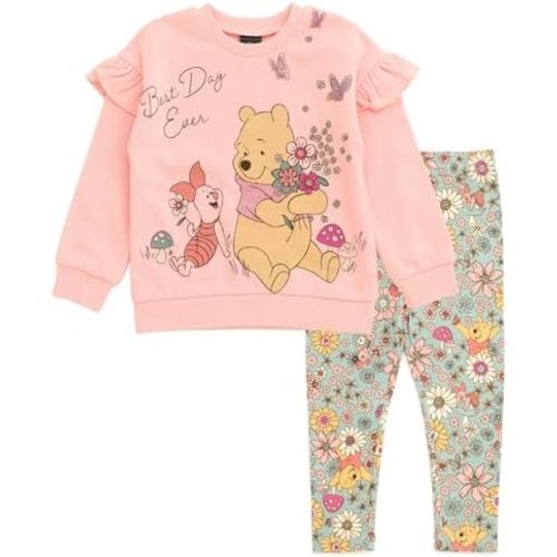 Disney Junior Floral Sweatshirt and Leggings Outfit Set Infant to Big Kid Sizes (12 Months - 14-16)