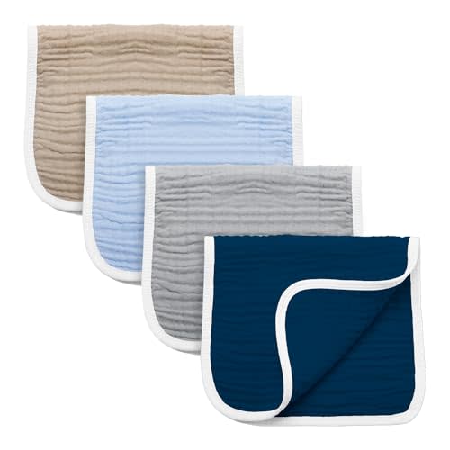 Synrroe Burp Cloths Large, Muslin Burp Cloths for Baby Girls and Boys, Pack of 4 Extra Absorbent and Soft Muslin, 6 Layers 20 by 10 Inches 100% Cotton (4 Color Mix 4 Pack)