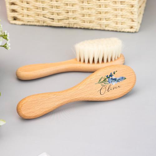 Personalized Baby Hair Brush, Custom Birth Flower Baby Hair Brush, Wooden Baby Brush,Gift for Girls/Boys,Baby Shower Gift,Baby Keepsake Gift