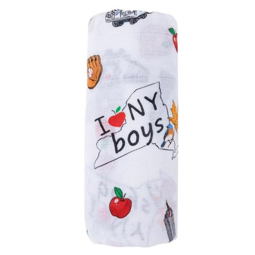 New York Baby Boy Muslin Swaddle Receiving Blanket