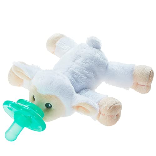Nookums Paci-Plushies Shakies - Pacifier Holder with Built in Rattle (2 in 1)- Adapts to Name Brand Pacifiers, Suitable for All Ages, Plush Toy includes Detachable Pacifier (Lovie The Lamb)