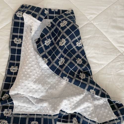 Logan Baby Blanket-White and Pewter Gray and Aggie Blue-Personalized-Receiving Blanket-Stadium Blanket-Tailgate-Minky-Flannel-Embroidered
