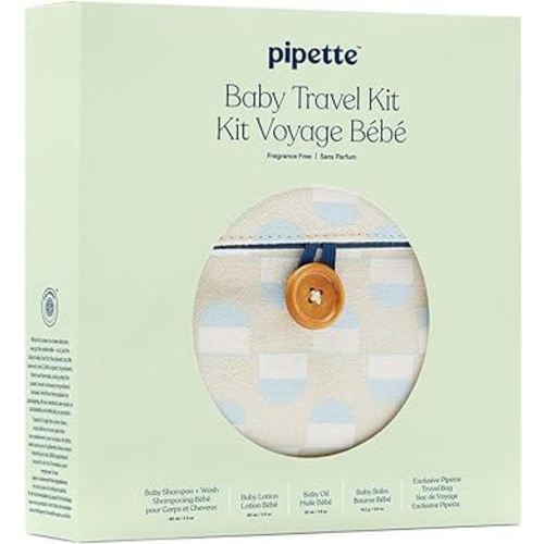 Pipette Baby Travel Kit - Trial Size Toiletries, Baby Gift Set, Hypoallergenic, Free of Synthetic Fragrances, Cruelty-Free, 4 Products + Travel Pouch