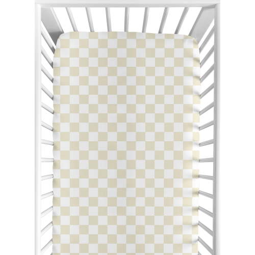 Sweet Jojo Designs Gingham Checkered Plaid Taupe and White Boy, Girl, Unisex/Gender Neutral Fitted Crib Sheet