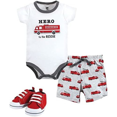 Hudson Baby Unisex Baby Cotton Bodysuit, Shorts and Shoe Set