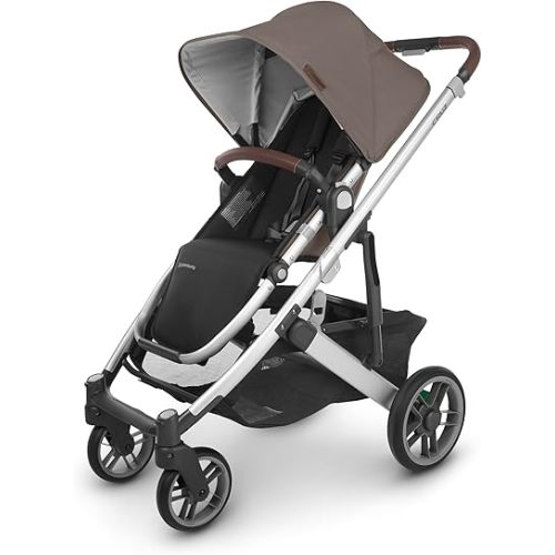 UPPAbaby Cruz V2 Stroller/Full-Featured Stroller with Travel System Capabilities/Toddler Seat, Bumper Bar, Bug Shield, Rain Shield Included/Theo (Dark Taupe/Silver Frame/Chestnut Leather)