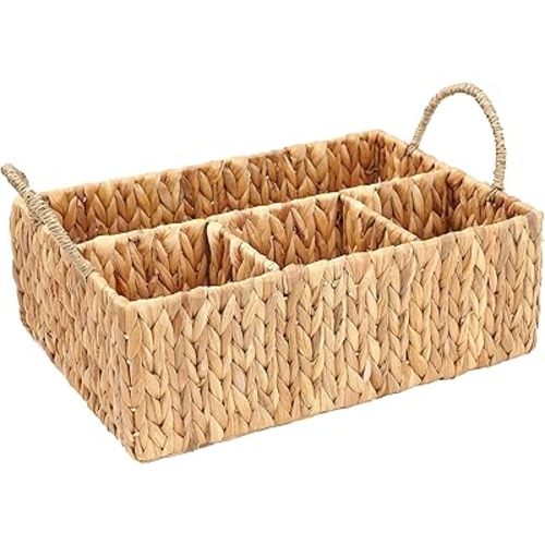 Wicker Divided Storage Basket Woven Natural Basket Hyacinth for Organizing Bathroom Kitchen Shelves Office Supplies Organization Everyday Wicker Storage Baskets 4 Section Rectangular Tray