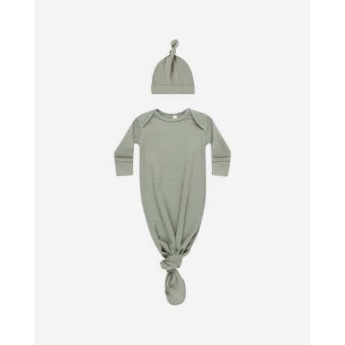 Knotted Baby Gown + Hat Set || Basil