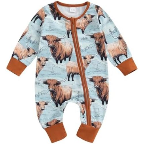 Karwuiio Baby Boy Girl Western Clothes Cow Print Long Sleeve Romper Jumpsuit One Piece Newborn Fall Winter Outfit