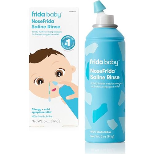 Frida Saline Rinse for Toddler, Kids, Ages 2+, Instant Congestion Relief & Allergy Relief, Flush Out Allergens, Mucus, Pollen, Dust, Safe for Daily Use