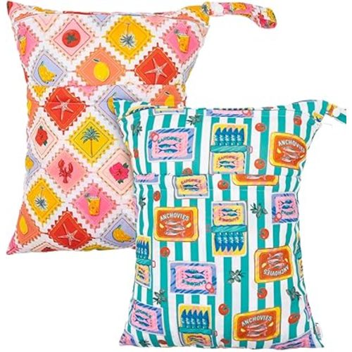 ALVA Lot de 2 sacs de voyage imperméables et réutilisables pour couches en tissu avec deux poches zippées, Couleur 22, 2 unité(s) (lot de 1), Sacs humides et secs