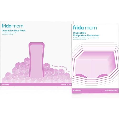 Frida Mom 2-in-1 Postpartum Absorbent Perineal Ice Maxi Pads + Disposable Underwear (Regular Boyshort) for Postpartum Care, Perineal Recovery and Cleansing After Birth