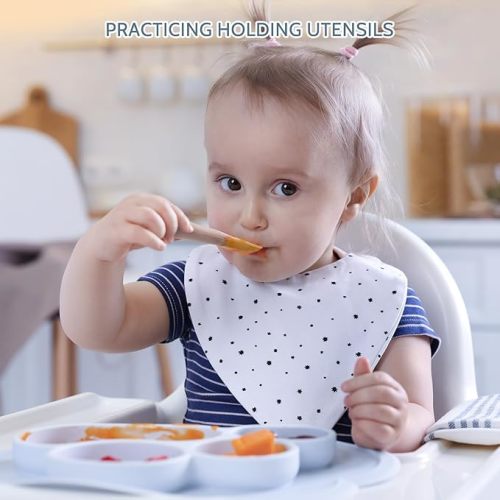 6 Pack Baby Spoons, First Stage Spoons, Shorter Length for Self Feeding, 6+ Months, Baby Training Spoons Infant Spoons, Food Grade Silicone, Dishwasher Safe & Boil-proof - Blue