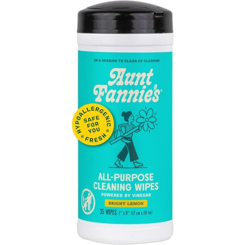 Aunt Fannie's Natural Cleaning Vinegar Wipes, Multipurpose Surface Cleaner, Bright Lemon Scent, 35 Count (Pack of 1)