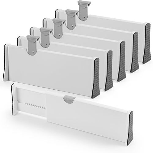 Adjustable Drawer Dividers Organizer 6 Pack, 4" High, 11-17" Long Dresser Drawer Divider for Bedroom, Closet, Kitchen, Nursery Organization, Office