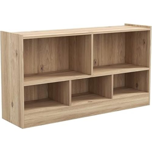 HOMGX Wooden Montessori Shelf for Kids, 5-Section Storage Cabinet, 2-Tier Open Kids Bookshelf, Toy Storage Organizer for Playroom, Classroom, Natural