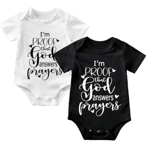 God Answers Prayers Baby Boy Girl Onesie Funny Unisex Infant Bodysuit Cute Romper Clothes 0-12 months (2-Pack)