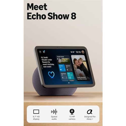 Amazon Echo Show 8 (newest model), Vibrant HD 8.7" display with spatial audio, Designed for Alexa+, Graphite