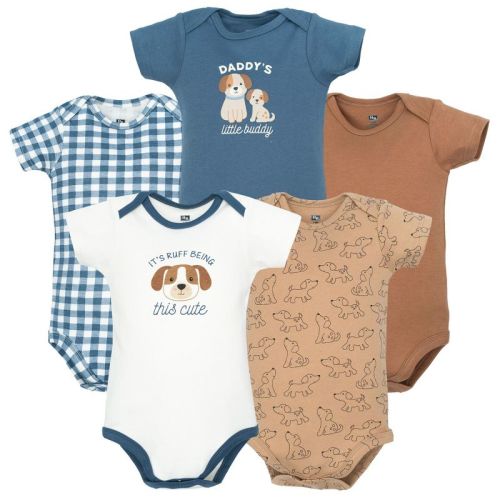 Hudson Baby Infant Boys Cotton Bodysuits 5-Pack, Ruff Being Cute Dog, 3-6 Months