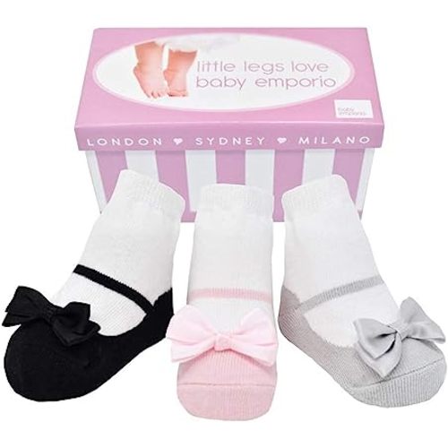 Baby Girl Socks with Mary Jane or Sneaker Shoe Look - Non-slip Gripper Soles - 3 or 6 Pairs - Soft Cotton