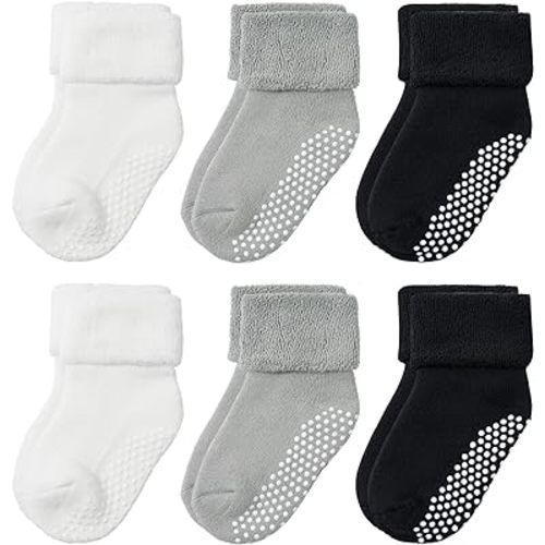 Baby Toddler Kids Ankle Crew Socks with Grips Unisex Warm Thick Cotton Winter Socks 0-10T 6/8 Pack