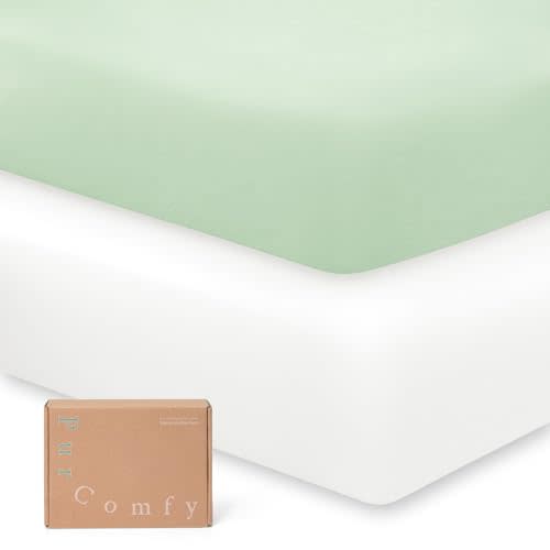 PurComfy Supersoft Crib Sheets 2-Pack, Premium Bamboo Viscose Stretchy Fitted Crib Sheet, Hypoallergenic Breathable Crib Sheets Boy Girl, Neutral Baby Crib Mattress Sheet, 9'' Extra Deep Pocket
