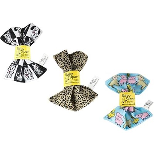 Baby Paper Original Crinkle and Sensory Toy for Babies and Infants | 3 Pack - Farm, Cat Dog, Cheetah | Non-Toxic, Washable | for Baby Showers