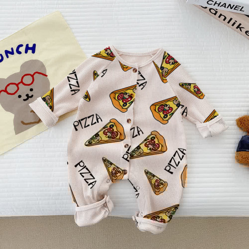 Baby Pizza Beige Waffle Romper