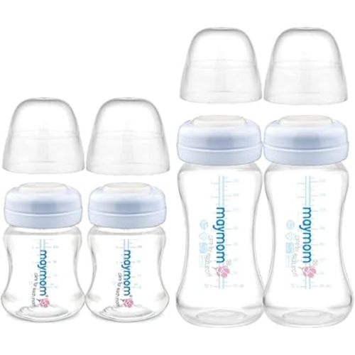Maymom Wide-Mouth Milk Storage Collection Bottle with Dome Cap, Bottle Top, SureSeal Disk; Compatiable with Spectra S1 S2 Bottles; Compatible with Lansinoh Nipple (4.7oz/140mL, 2pc & 9oz/280mL, 2pc)