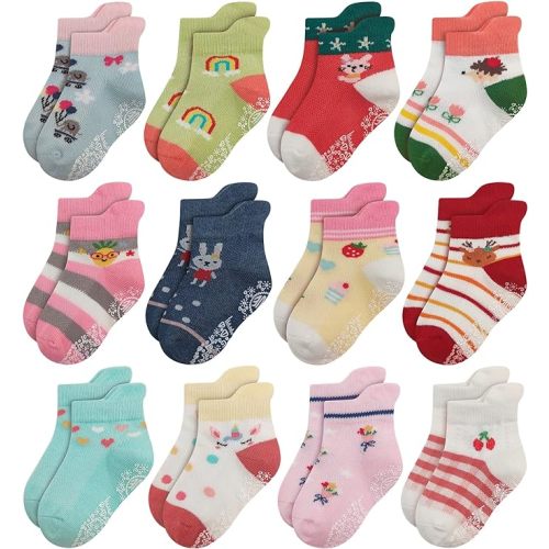 RATIVE Anti Slip Ankle Socks with Grips for Baby Toddler Kids Boys Girls