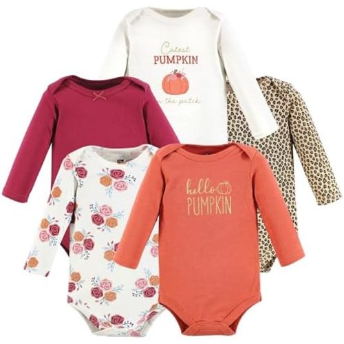 Hudson Baby Basics Infant Girls Cozy Long Sleeve Bodysuits 5-Pack