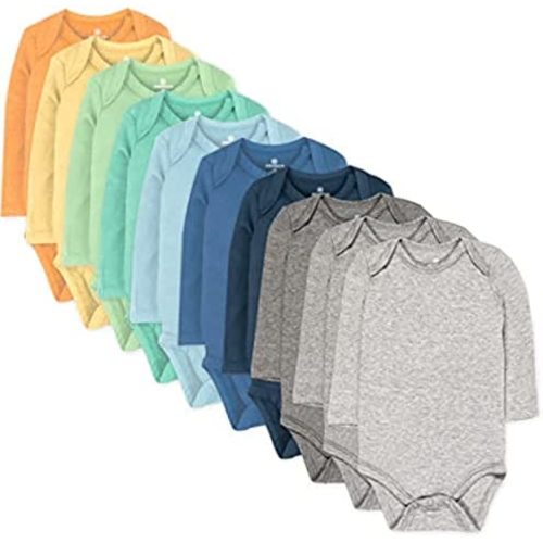 HonestBaby 10-Pack Long Sleeve Bodysuits One-piece 100% Organic Cotton for Infant Baby Boys, Girls, Unisex