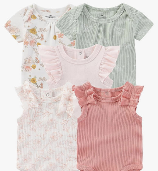 6-9 months Baby Bodysuits Ribbed Mix Summer Newborn Boy Girl Clothes 5-pack