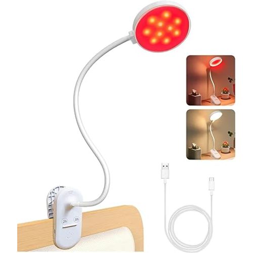 SZOKLED Reading Lights for Books in Bed, Clip on Light with Timer & Dimmable, Rechargeable Eye Care Red Night Light for Desk, Laptop, Table, Headboard