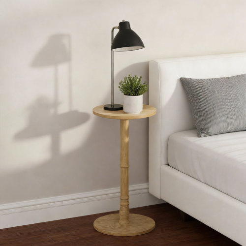 Gracie Oaks 12 Inch Round Side Table, Solid Wood Pillar With Wood Top & Base, Small Drink Accent Table For Living Room Bedroom Sofa, Natural | Wayfair