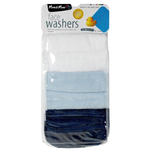 Mum 2 Mum Face Washers, 6-Pack, Blue