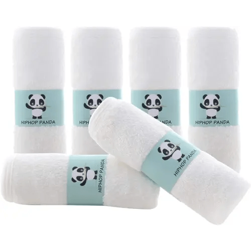 HIPHOP PANDA Baby Washcloths, Rayon Made from Bamboo - 2 Layer Ultra Soft Absorbent Newborn Bath Face Towel - Reusable Baby Wipes for Delicate Skin - White, 6 Pack