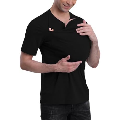 Kangaroo Shirt for Dad and Baby, Dad Shirt with Baby Pouch V Neck Dad Kangaroo T-Shirt Dad Baby Carrier Shirt