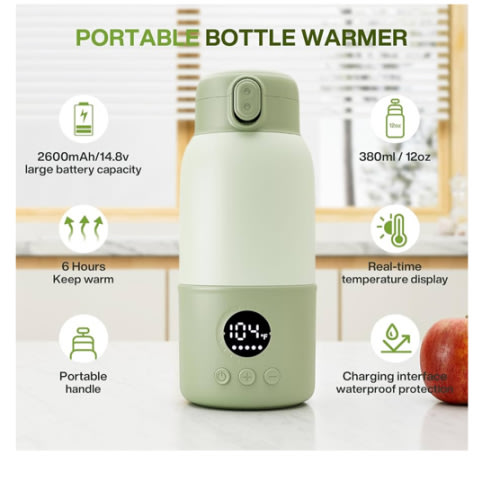 Portable Bottle Warmer for Travel, 2-Min Fast Heating Baby Bottle Warmer,12.8oz Formula Container to Go for Breastmilk, Formula Dispenser with Long-Lasting Keep Warm Function