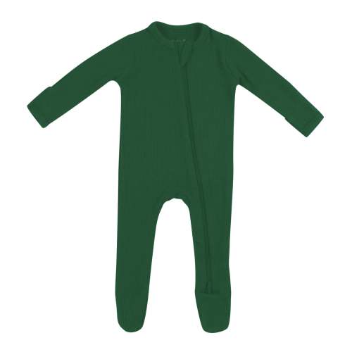 Ribbed Zipper Footie in Forest