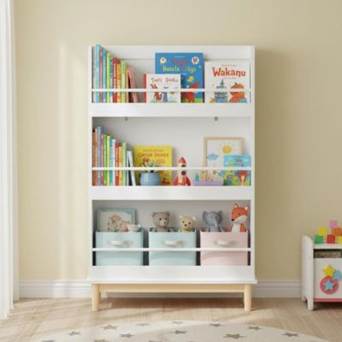 Homy Casa Wall-Mounted Kids Bookshelf with Front-Facing Display Shelves, White