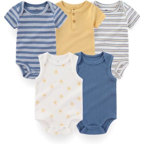 Baby Boy Girl Short Sleeve Bodysuits Infants Outfit New Born Unisex-Baby 100% Cotton Romper 5-Pack 0-12 Month