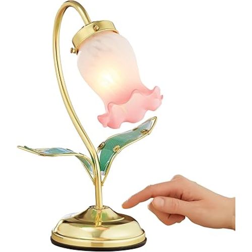 Collections Etc Decorative Flower Shaped Touch Lamp with 3 Brightness Settings - Gold-Toned Base, Glass Leaves - Glass, Metal