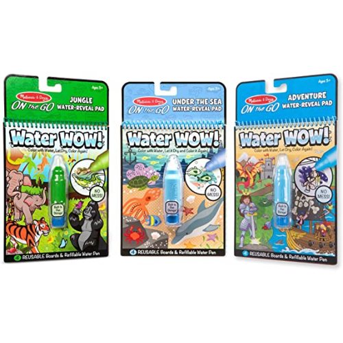 Toy: Melissa & Doug On The Go Water Wow! Reusable Color with Water Activity Pad 3-Pack, Jungle, Under The Sea, Adventure, Chunky-Size Water Pens