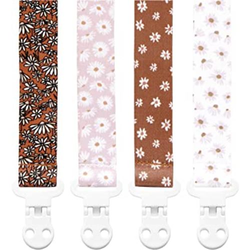 Stadela Baby Pacifier Clip Leash Soothie Holder Unisex for Girl or Boy 4 Pack Gift Set Universal Fit (Daisy)